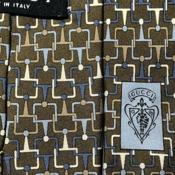 Gucci Men’s Brown/Bronze Geometric Motif Silk Tie - Picture 5 of 7